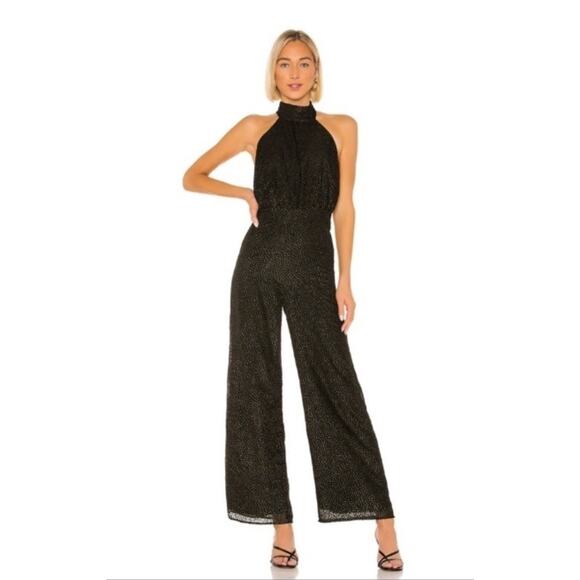 House of Harlow x Revolve jumpsuit women’s size S black gold polka dots halter